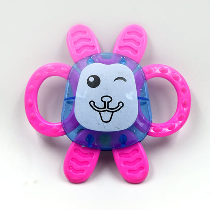 A set of three colorful baby rattles with various patterns, ideal for early learning.